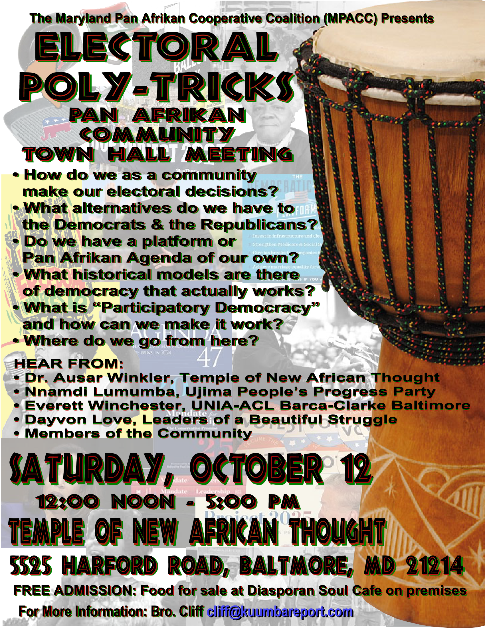 “Electoral Poly-Tricks” Pan Afrikan Community Town Hall Meeting, Saturday, October 12, 2024 in East Baltimore